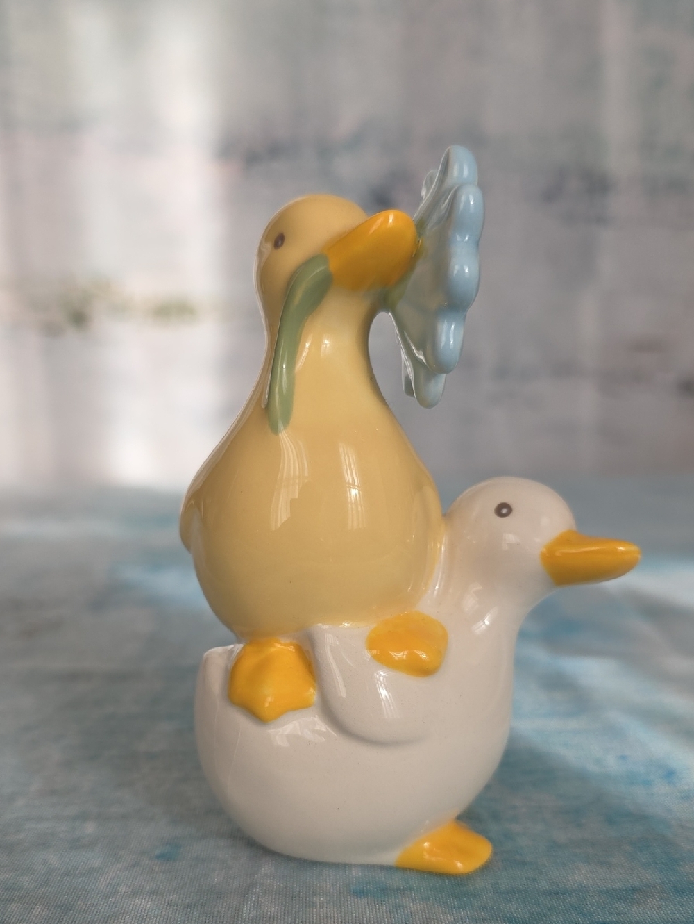Ceramic Duck Stack Figurine in Yellow, White and Blue